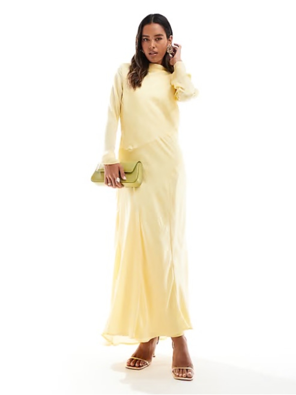 ASOS Butter Yellow High Neck Satin Maxi Dress
